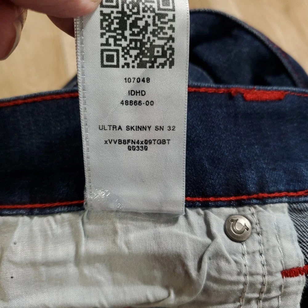 True Religion Ultra Skinny Blue Indigo Jeans Red‎ Contrast Stitch W38 L32 NEW